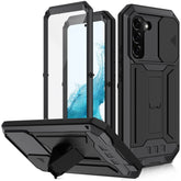 R-JUST Funda de teléfono con soporte de silicona y metal para cámara deslizante, para Samsung Galaxy S22 5G, para Samsung Galaxy S22+ 5G, para Samsung Galaxy S22 Ultra 5G
